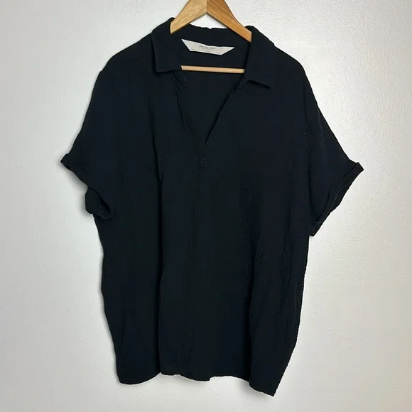 Peace Love World Gauze Popover Shirt Black Large - Picture 4 of 9